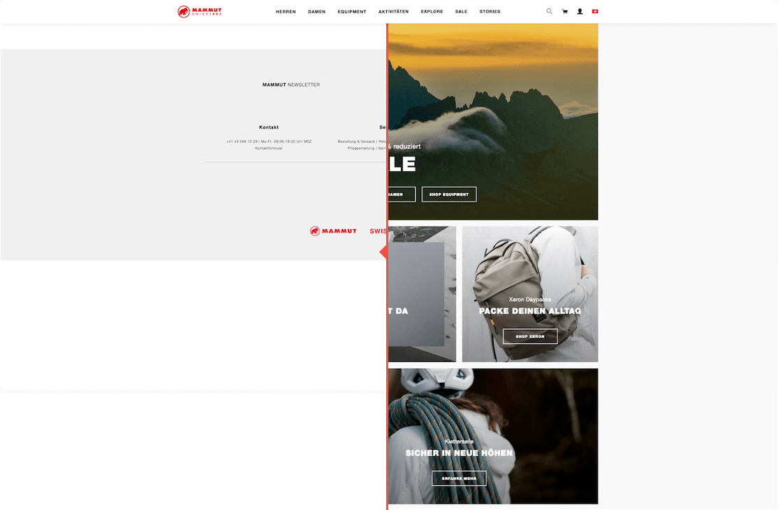 Screenshot der Website Mammut