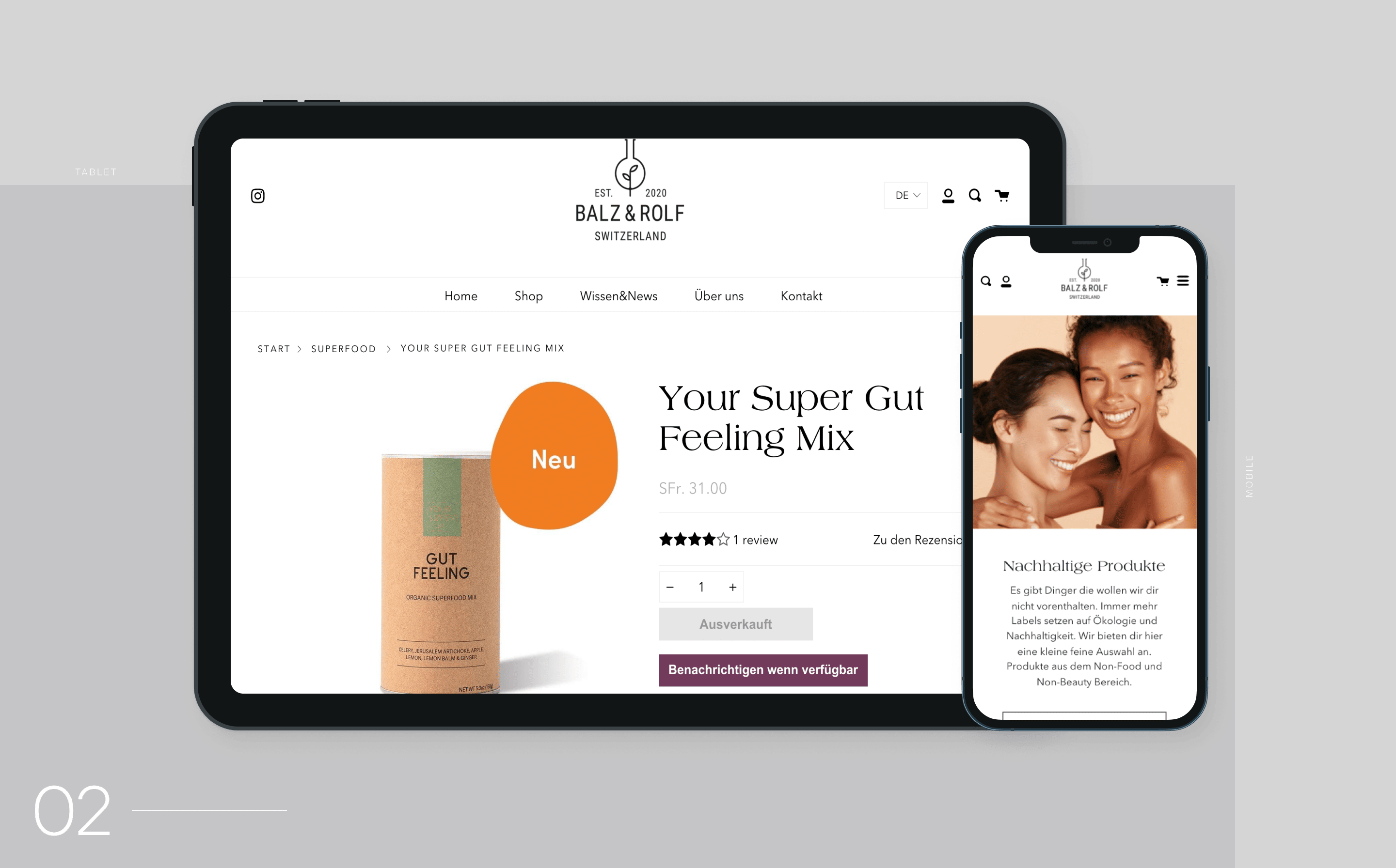 Vorschaubild einer Produkt-Einzelseite auf Tablet und Mobile